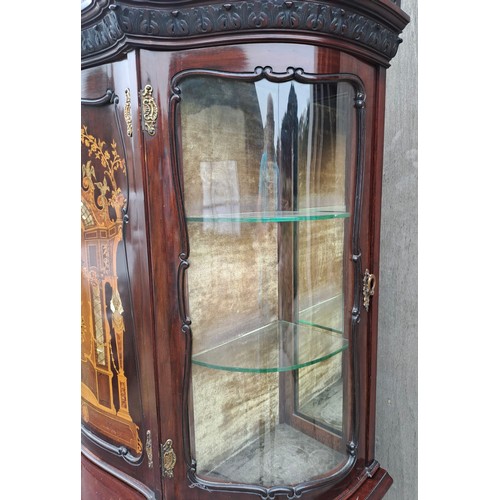 67 - A good quality 19thC bow fronted double height mahogany display cabinet, inlaid solid door to top wi... 