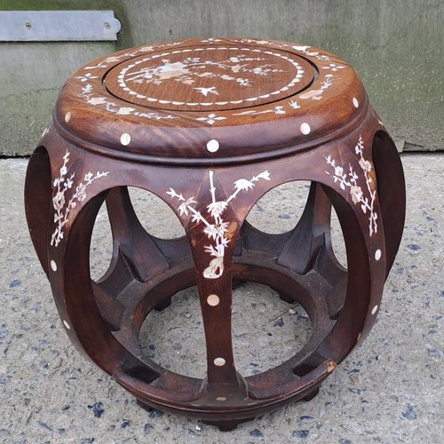 69 - An Indian hardwood table inlaid with mother of pearl. 35cm h x 38cm w x 38cm d.