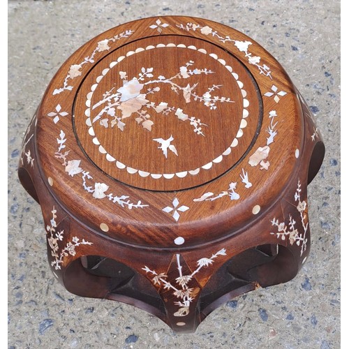 69 - An Indian hardwood table inlaid with mother of pearl. 35cm h x 38cm w x 38cm d.