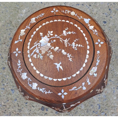 69 - An Indian hardwood table inlaid with mother of pearl. 35cm h x 38cm w x 38cm d.