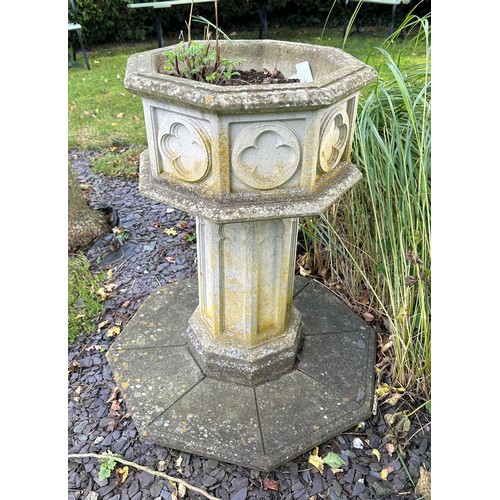 2 - Reconstituted stone font. 84cm h x top 51cm diameter.