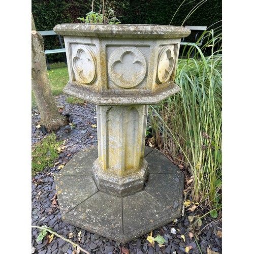 2 - Reconstituted stone font. 84cm h x top 51cm diameter.