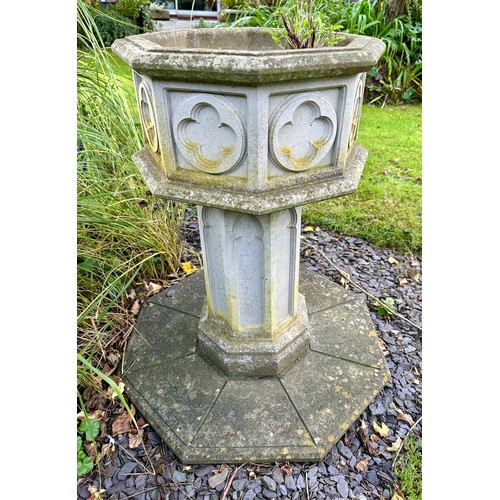 2 - Reconstituted stone font. 84cm h x top 51cm diameter.