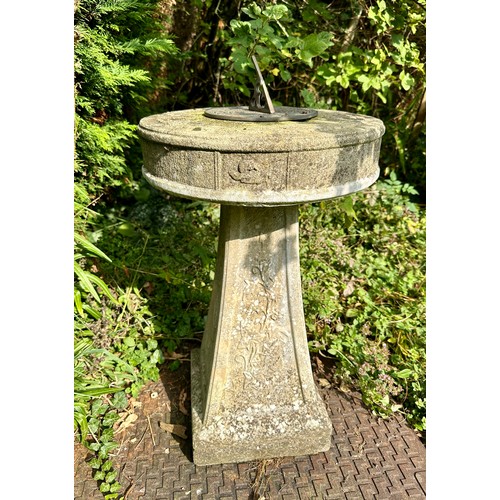 3 - Reconstituted stone sundial. 62cm h x top 41cm diameter.