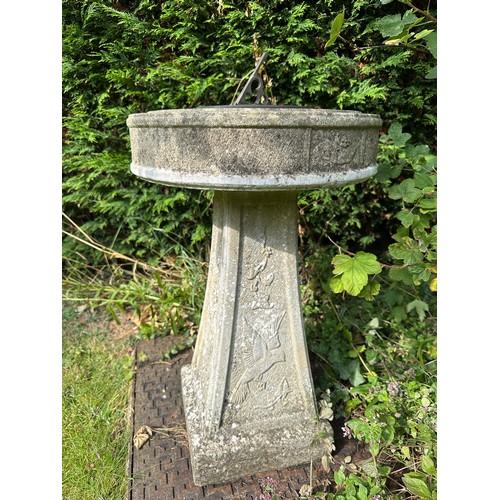 3 - Reconstituted stone sundial. 62cm h x top 41cm diameter.