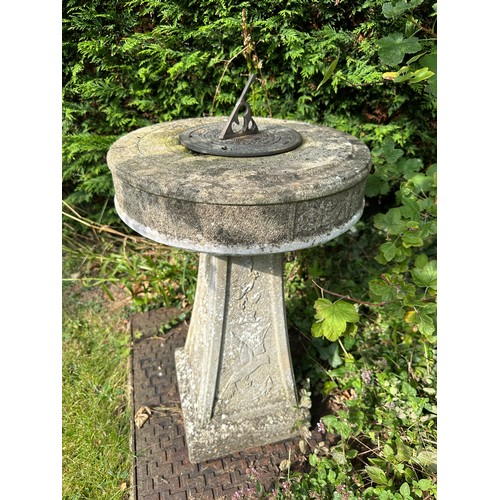 3 - Reconstituted stone sundial. 62cm h x top 41cm diameter.