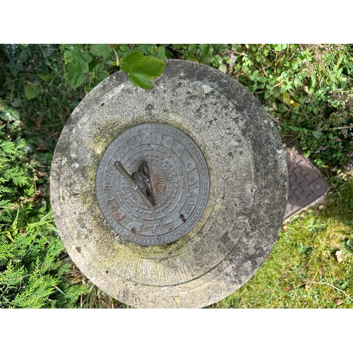 3 - Reconstituted stone sundial. 62cm h x top 41cm diameter.