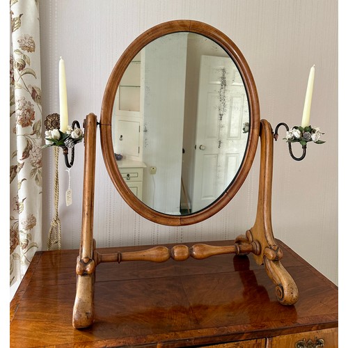 1158 - A 19thC dressing table mirror with candle sconces to sides 82cm h x 60cm w x 36cm d.