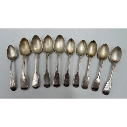 914 - Ten hallmarked silver teaspoons with various marks and makers to include 4 x Exeter 1856 maker Josia... 