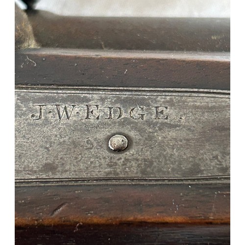 989 - A .577” prize 3 band Enfield percussion rifle by J.W. Edge, dark walnut fullstock with deeply cheque... 