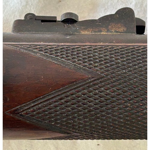 989 - A .577” prize 3 band Enfield percussion rifle by J.W. Edge, dark walnut fullstock with deeply cheque... 