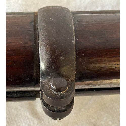 989 - A .577” prize 3 band Enfield percussion rifle by J.W. Edge, dark walnut fullstock with deeply cheque... 