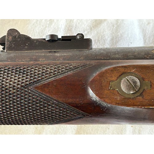 989 - A .577” prize 3 band Enfield percussion rifle by J.W. Edge, dark walnut fullstock with deeply cheque... 