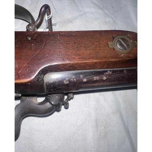 989 - A .577” prize 3 band Enfield percussion rifle by J.W. Edge, dark walnut fullstock with deeply cheque... 