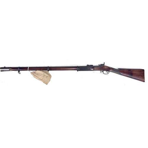 989 - A .577” prize 3 band Enfield percussion rifle by J.W. Edge, dark walnut fullstock with deeply cheque... 