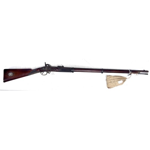 989 - A .577” prize 3 band Enfield percussion rifle by J.W. Edge, dark walnut fullstock with deeply cheque... 