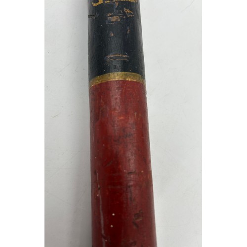 1337 - A Victorian police hardwood truncheon with painted Victorian Crown, lettering 'V R', and turned hand... 