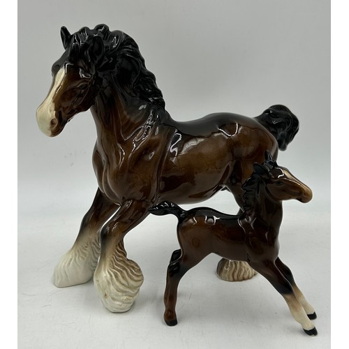 312 - Collection of 6 x Beswick Horses to include an grey arab 20cm, shire horse 23cm, hackney pony, pranc... 