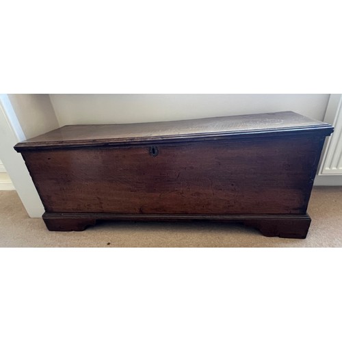 102 - A 19thC oak blanket box with candle box to interior. 128cm l x 40.5cm d x 49.5cm h.