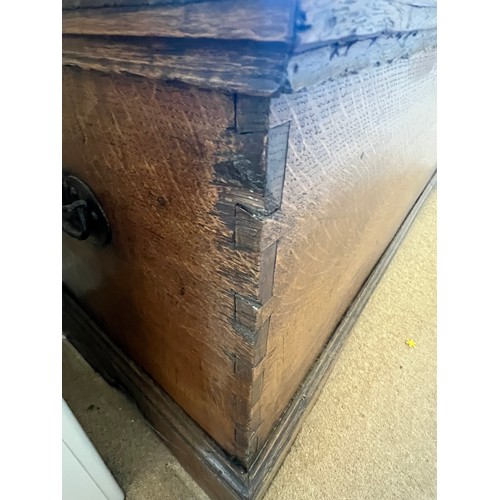 102 - A 19thC oak blanket box with candle box to interior. 128cm l x 40.5cm d x 49.5cm h.