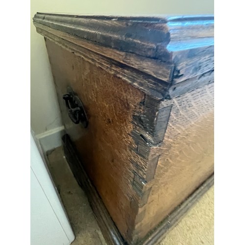 102 - A 19thC oak blanket box with candle box to interior. 128cm l x 40.5cm d x 49.5cm h.