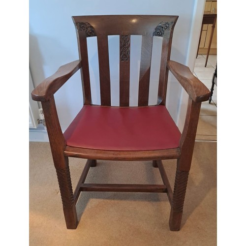 103 - An early 20thC Arts and crafts style dining table with eight chairs. 76cm h x 168cm l (closed) 260cm... 