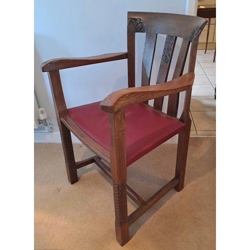 103 - An early 20thC Arts and crafts style dining table with eight chairs. 76cm h x 168cm l (closed) 260cm... 