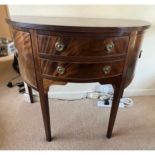 99 - A 20thC mahogany Demi lune sideboard, signed R. Armstrong to top of drawer. 97cm w x 49.5cmk d x 80c... 