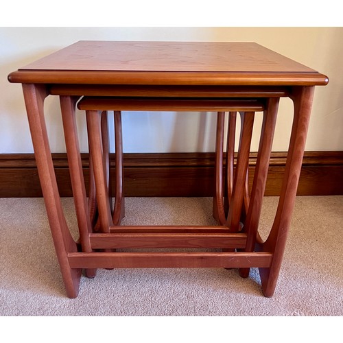 105 - G Plan nest of three teak tables. Largest 50cm x 50cm x 50cm.