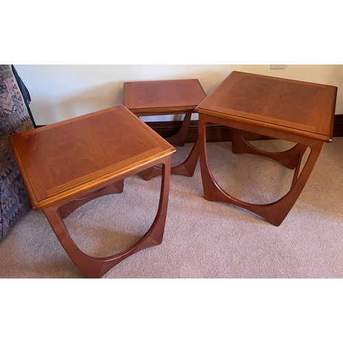 105 - G Plan nest of three teak tables. Largest 50cm x 50cm x 50cm.