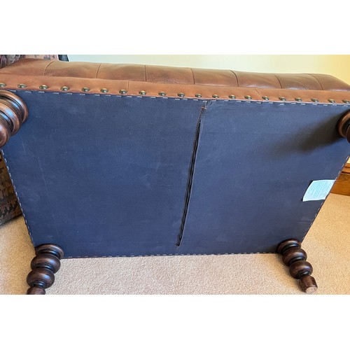 107 - Brown leather footstool. 85cm w x 55cm d x 38cm h.