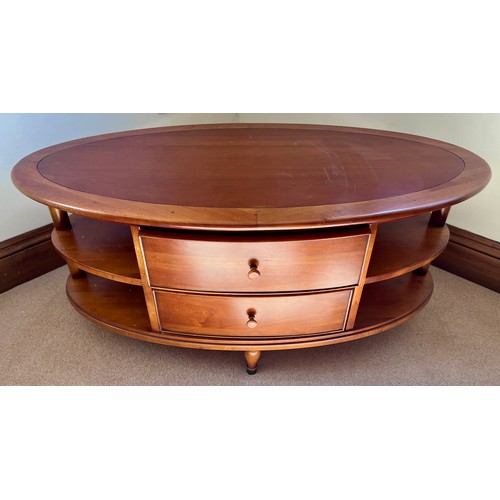 111 - Willis and Gambier oval coffee table with two drawers accessed from both sides. 112cm x 60cm x 49cm ... 