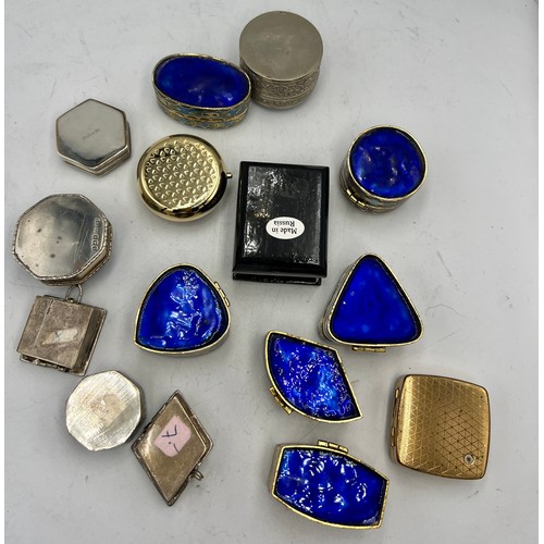 1341 - A collection of 15 various enamel, silver and lacquer pill boxes. (15)