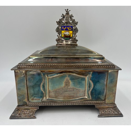 917 - Hallmarked silver casket Sheffield 1931. Maker Walker and Hall, together with commemoration certific... 