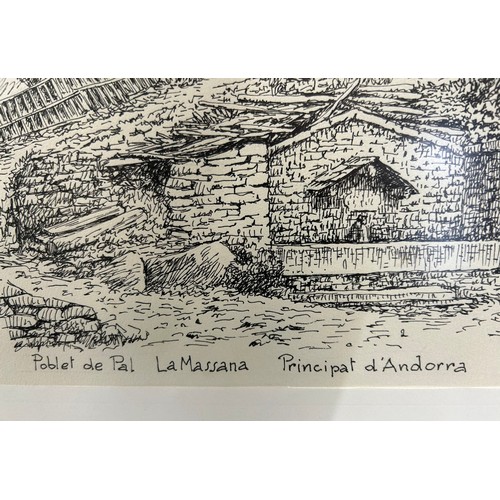 1481 - Three works of art by Andorran artist Sergi Mas (1930-) to include an original pen and ink study of ... 