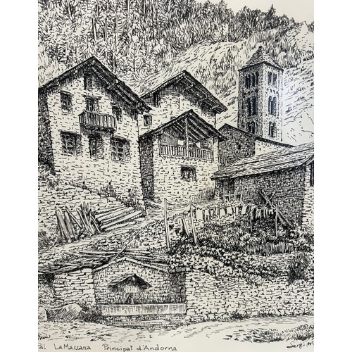 1481 - Three works of art by Andorran artist Sergi Mas (1930-) to include an original pen and ink study of ... 