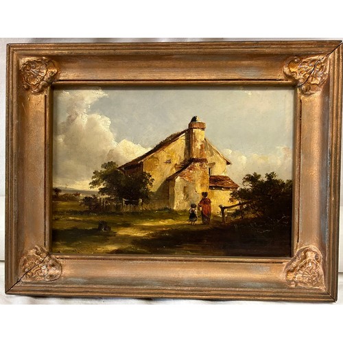 1478 - Oil painting on canvas of Country Cottage by W. Knight 1842 signed and dated lower left in a gilt pa... 