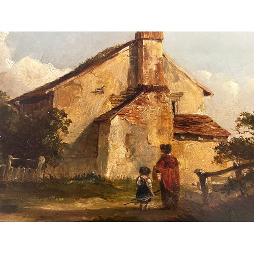 1478 - Oil painting on canvas of Country Cottage by W. Knight 1842 signed and dated lower left in a gilt pa... 