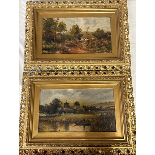 1479 - Two 19thC oil on canvas paintings, unsigned. One depicting a church and river and the other a countr... 