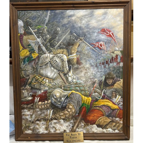 1480 - A large oil on canvas depicting The Battle of Towton March 29th 1461 with brass plaque. Signed Davis... 