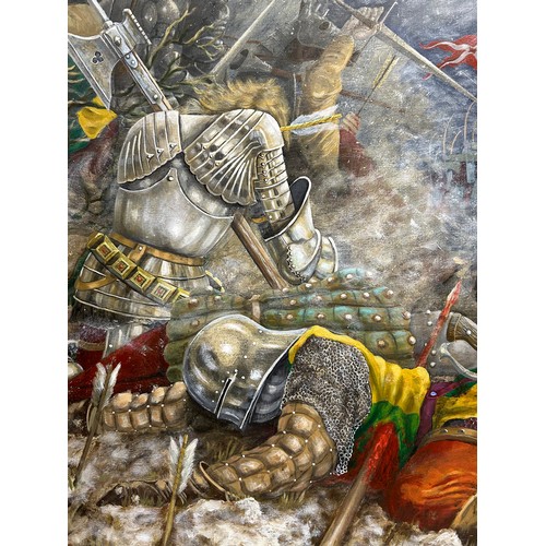 1480 - A large oil on canvas depicting The Battle of Towton March 29th 1461 with brass plaque. Signed Davis... 