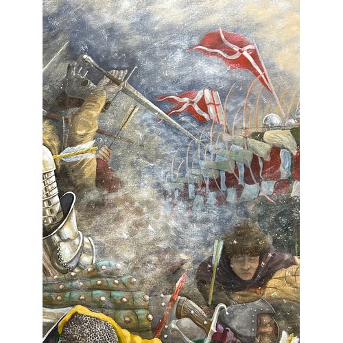 1480 - A large oil on canvas depicting The Battle of Towton March 29th 1461 with brass plaque. Signed Davis... 