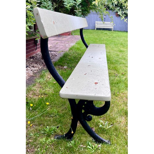 7 - A 19thC wood and cast iron garden bench, originally from a railway station. 212cm l x 81cm h x 39cm ... 