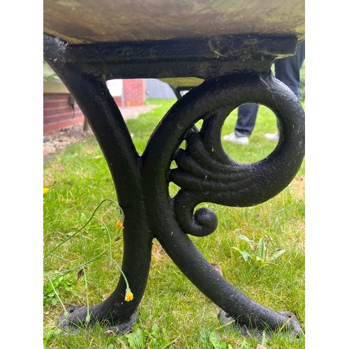 7 - A 19thC wood and cast iron garden bench, originally from a railway station. 212cm l x 81cm h x 39cm ... 