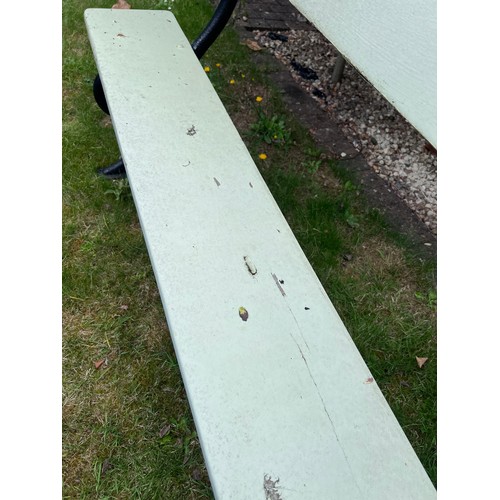 7 - A 19thC wood and cast iron garden bench, originally from a railway station. 212cm l x 81cm h x 39cm ... 