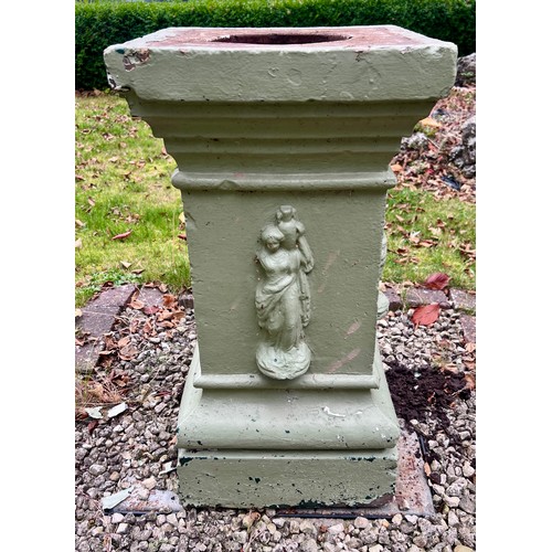 8 - A 19thC cast iron garden urn on reconstituted stone base. 153cm h x 67cm d to top of urn.