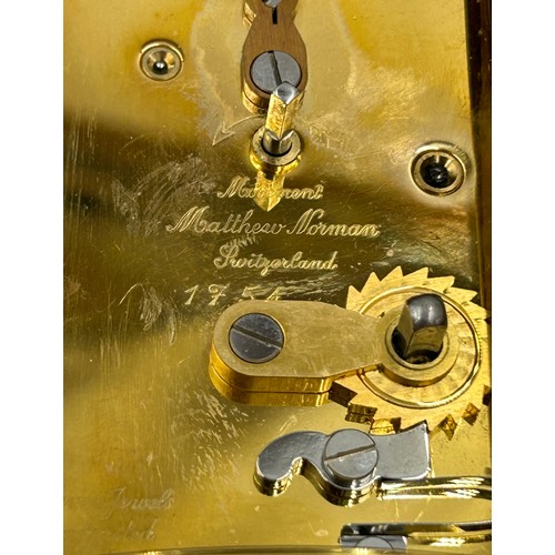 1114 - A Matthew Norman brass carriage clock and key signed to the movement 'Matthew Norman, Switzerland, 1... 