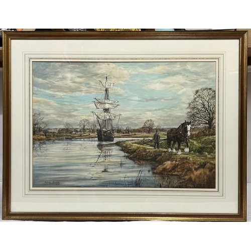 1494 - Anthony Buckley (British, 20thC), 'Along the Exeter Canal' oil/watercolour. Glazed. Sight size 47 x ... 