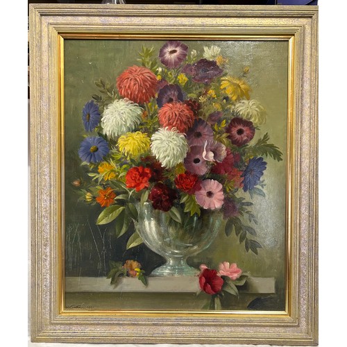 1495 - Walter Goodin (British 1907-1992) Still Life oil on board, flowers in vase. Signed and dated 1951 lo... 