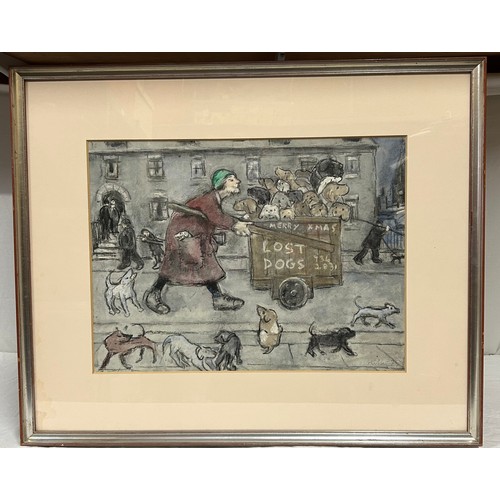 1457 - Harold Riley (British, b.1934), 'Lost dogs' colour print, signed and dated '85 in pencil lower right... 